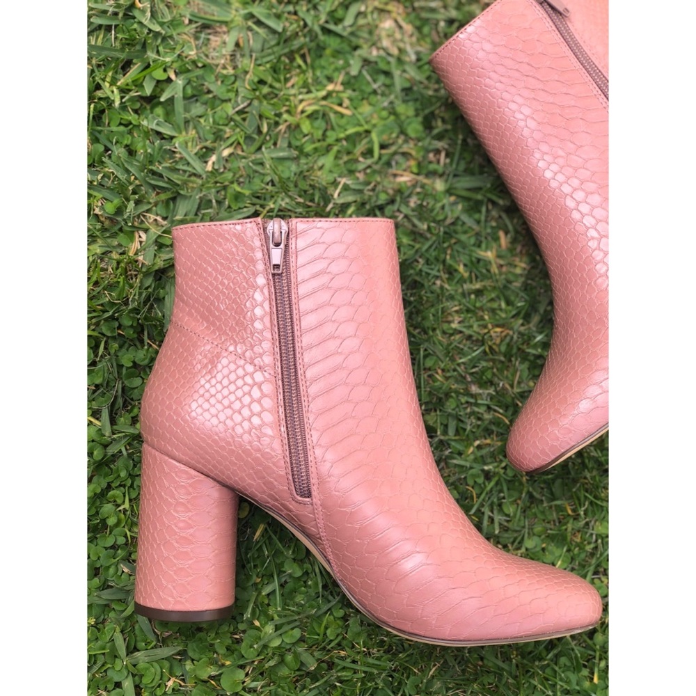 Croc Pink Chunky Heel Booties
